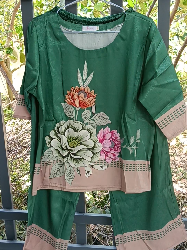 Đồ bộ lụa in hoa đẹp lắm nha  #dobolua #dobo #phuongle #xuhuongtiktok #coganmoingay 