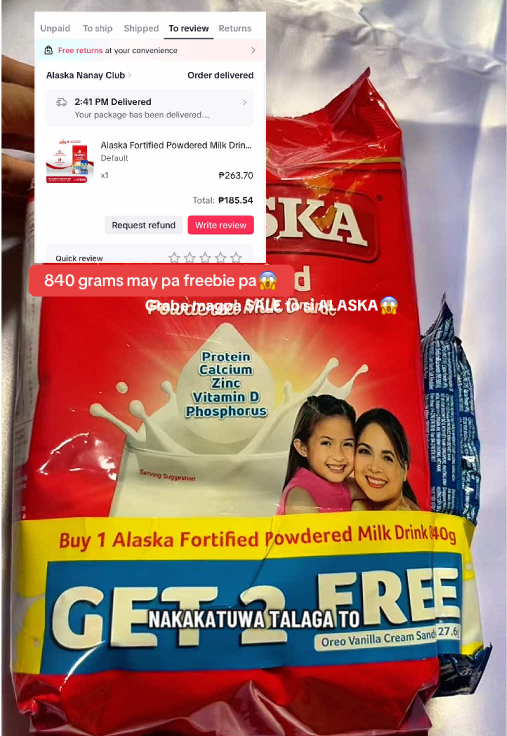 Grabe Ang mura ko lang to nabili mga mare 😱 840 grams na may pa FREEBIE pa! #alaskapowderedwithfree #alaskamilk #alaskafortifiedpowderedmilk #alaskapowder840g 