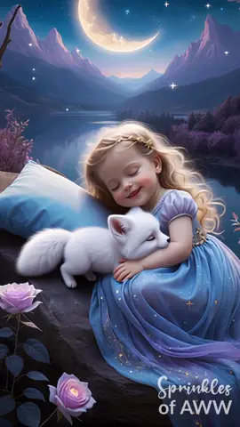 Just a little girl, a cute fox, and one magical night 🌙 #socute #cute #magical #friendship 