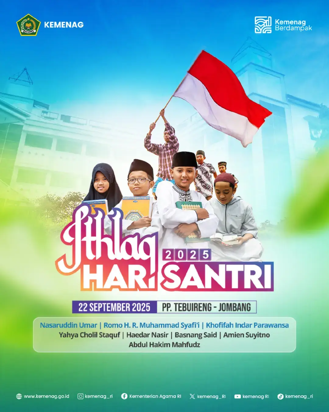 Peringatan Hari Santri 2025 resmi dimulai! Acara Ithlaq atau Kick-Off Hari Santri akan dilaksanakan pada: Tanggal: Senin, 22 September 2025 Lokasi: Pondok Pesantren Tebuireng, Jombang Acara ini akan dihadiri langsung oleh Menteri Agama, Wakil Menteri Agama, Gubernur Jawa Timur, serta tokoh-tokoh besar dari PBNU dan PP Muhammadiyah. Kehadiran mereka menegaskan bahwa Hari Santri adalah agenda penting bangsa untuk mempererat persatuan. Yuk, saksikan dan jadikan momen ini sebagai inspirasi untuk terus mengabdi bagi negeri! #Kemenag #HariSantri2025 #IthlaqHariSantri #Pesantren #Tebuireng 
