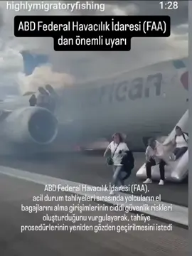 ABD Federal Havacılık İdaresi (FAA), bu hafta havayolu şirketlerine gönderdiği mesajda, acil durum tahliyeleri sırasında yolcuların el bagajlarını alma girişimlerinin ciddi güvenlik riskleri oluşturduğunu vurgulayarak, tahliye prosedürlerinin yeniden gözden geçirilmesini istedi. FAA, yolcuların acil durumlarda el bagajlarını almaya çalışmasının tahliye süresini uzattığını, tahliye kaydıraklarına zarar verebildiğini ve yangın, duman ya da yapısal hasar gibi durumlarda yaralanma veya can kaybı riskini artırdığını vurguladı. .  .  #aviation #airlines #yolcu #uçak #istanbulairport 
