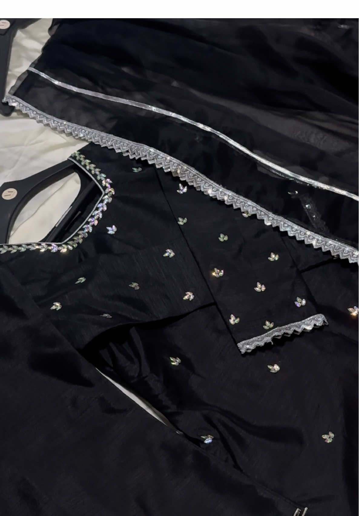 🥀That one BLACK dress in your wardrobe✨🖤  Rawsilk 3 PC black flared Plazo with embellished long shirt perfect for any formal / Semi-formal event 💓    *Inbox for customisation  nooraq , #nooraq , black outfit , semi formal dress , engagement dress , nikkah dress , birthday dress , outfit ideas , sharara dress , rawsilk dress , plazo , farshi shalwar dress , viral dress , dress recreation, customised outfit