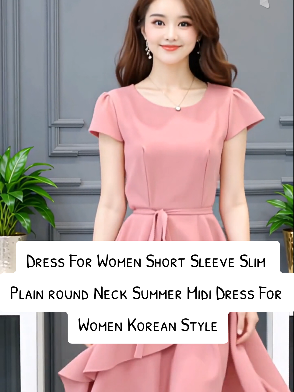 Dress For Women Short Sleeve Slim Plain round Neck Summer Midi Dress For Women Korean Style Plus Size Cotton Casual Clothing Womenswear Casual Wear Dresse  #SummerStyle #KoreanFashion #PlusSizeFashion #CasualDress #Womenswear