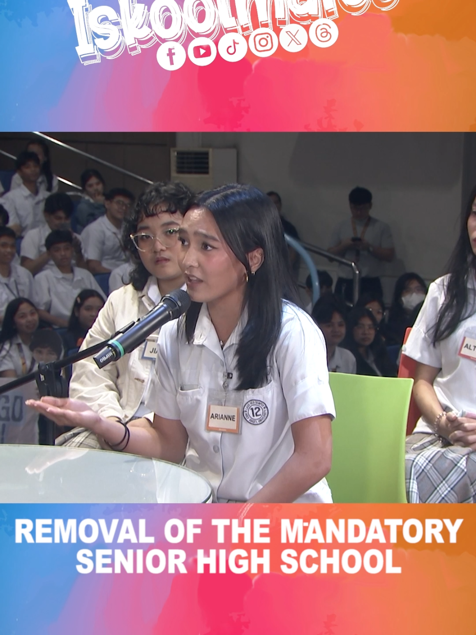 Iskoolmates! Dapat nga bang i-abolish ang Mandatory Senior High School? Sama-sama nating himayin ‘yan kasama ang mga proud students ng Holy Angel University! 🎓💬 Tandaan! sa bawat isyu at usapin, dapat may pakialam ka!  #Iskoolmates10  #kto12  #debate  #youthempowerment  #fypシ゚viralシ 