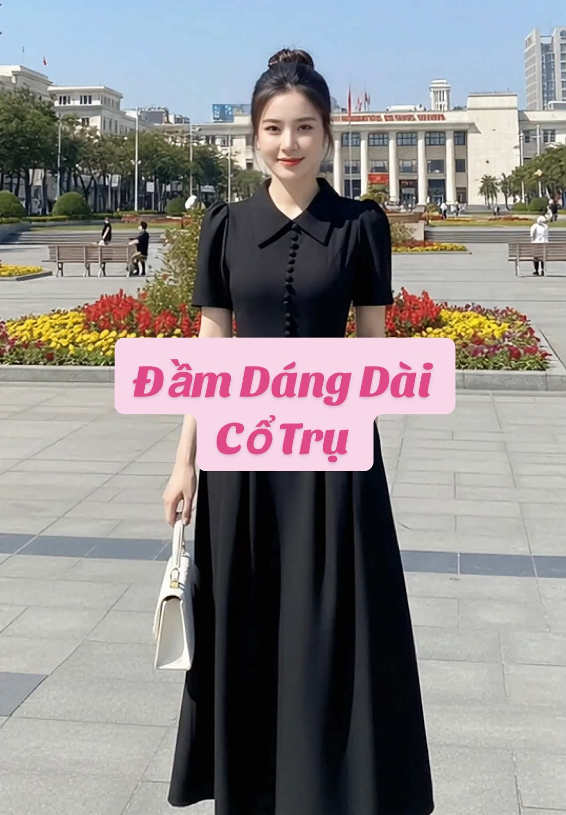Đầm Dáng Dài Cổ Trụ thanh lịch duyên dáng #quynhchi97 #damvaydangdai #thoitrangnu #damdangdai 