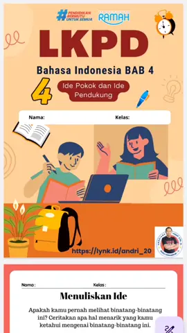 LKPD B. INDONESIA KLS 4 - IDE POKOK DAN IDE PENDUKUNG, yang mau filenya link di bio atau klik http://lynk.id/andri_20/8e6pz9eppxkj