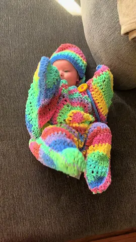 **EDIT: my grandma doesn’t think she’s that good at crocheting. Please leave her some nice comments so I can show her! My grandma crocheted this for her 🥹 and I can’t get enough! It’s a little big but I cannot wait to see her grow into it #crotchet #starfish #babygirl #fyp #foryou