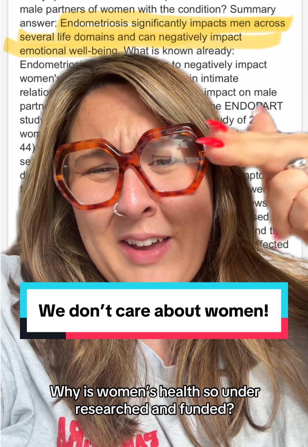 Why are we centring men in the research on endometriosis impacts?! Women’s health is so poorly funded and researched, but yet we still pay for research about how our silly girly bits make men feel?! WHY!!!! #endometriosisawareness #endometriosis #womenshealthcare #womenshealth #research 