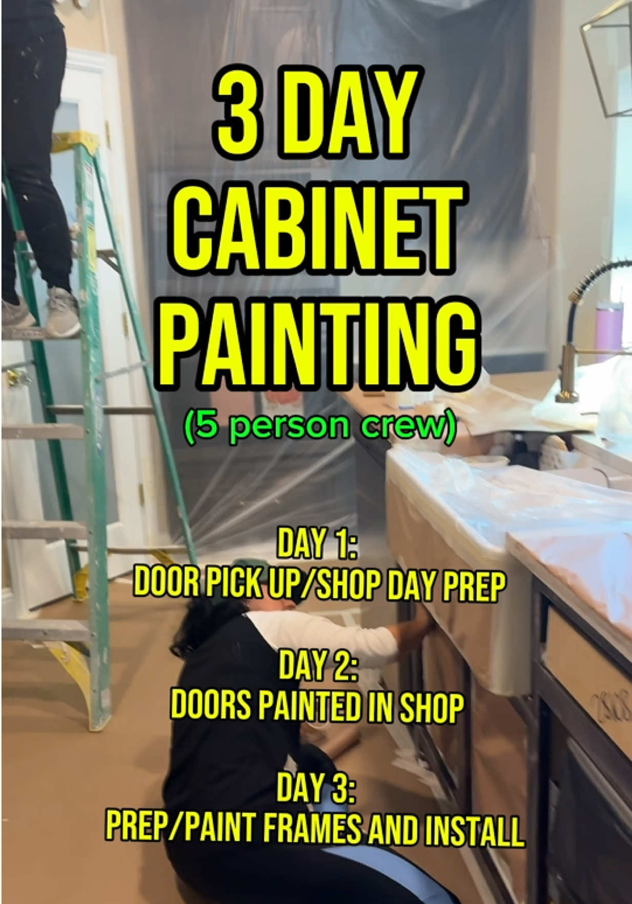 We can turn 2 kitchens a week with a 5 person crew ✨ #cabinetpainting #sprayingcabinets #cabinetrefinishing #womenownedbusiness #remodeling 