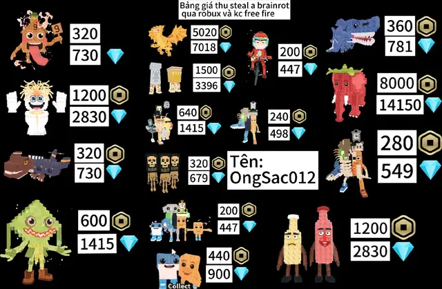 Thu brainrot qua robux hoặc kim cương ff trực tiếp trên live