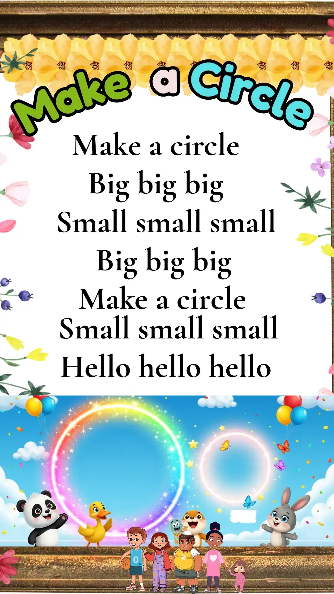 Let’s make a circle, BIG BIG BIG… then SMALL SMALL SMALL! 🎶 Fun kids learning song with shapes, movement, and play. Children can draw circles in the air with their hands, use hula hoops or balloons, or even form big and small circles together with friends. This activity helps toddlers and preschool kids learn shapes, sizes, and coordination while dancing and singing along. 🐼🐥 Perfect for baby songs, nursery rhymes, preschool learning songs, and fun kids activities — just like Cocomelon #englishlessons #tiktokuk🇬🇧 #kidssong #fy  #circle 