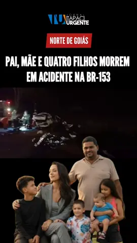 TRÁGICO ACIDENTE NA BR-153 | Uma família de seis pessoas está entre os mortos em um grave acidente envolvendo um caminhão, dois carros e uma moto na BR-153, em Campinorte, na região norte de Goiás, de acordo com a Polícia Rodoviária Federal (PRF).  De acordo com informações, a morte da mãe, pai, e dos quatro filhos foram confirmadas ainda na noite de sábado (20). Até o momento, o acidente resultou em oito vítimas, segundo a PRF. Os membros da família que morreram após a colisão, foram identificados pelos nomes de.José Mário da Silva Souto, de 38 anos, Dayane Pereira dos Santos, de 32 anos, e os três filhos, José Victor, Emanuela e José Arthur, de 17, 14 e 10 anos. Théo de 3 anos chegou a ser socorrido e levado ao hospital, mas não resistiu aos ferimentos, segundo a prefeitura de Jaú do Tocantins, onde moravam. Conforme informado pela Ecovias Araguaia, concessionária responsável pela BR, a batida ocorreu por volta das 18h50 no km 171. Após a colisão, houve interdição total da pista. Na manhã deste domingo (21), a rodovia já está totalmente liberada para o tráfego, informou a Ecovias. A Polícia Civil irá investigar as circunstâncias do acidente. ⬛ O Jornal Itapaci Urgente aproveita a oportunidade para deixar registrado o pesar deste portal para todos os familiares das vítimas e que Deus possa confortá-los nesse momento de dor. ⬛ #goias #nortedegoias #br153 #campinorte #jautocantins 