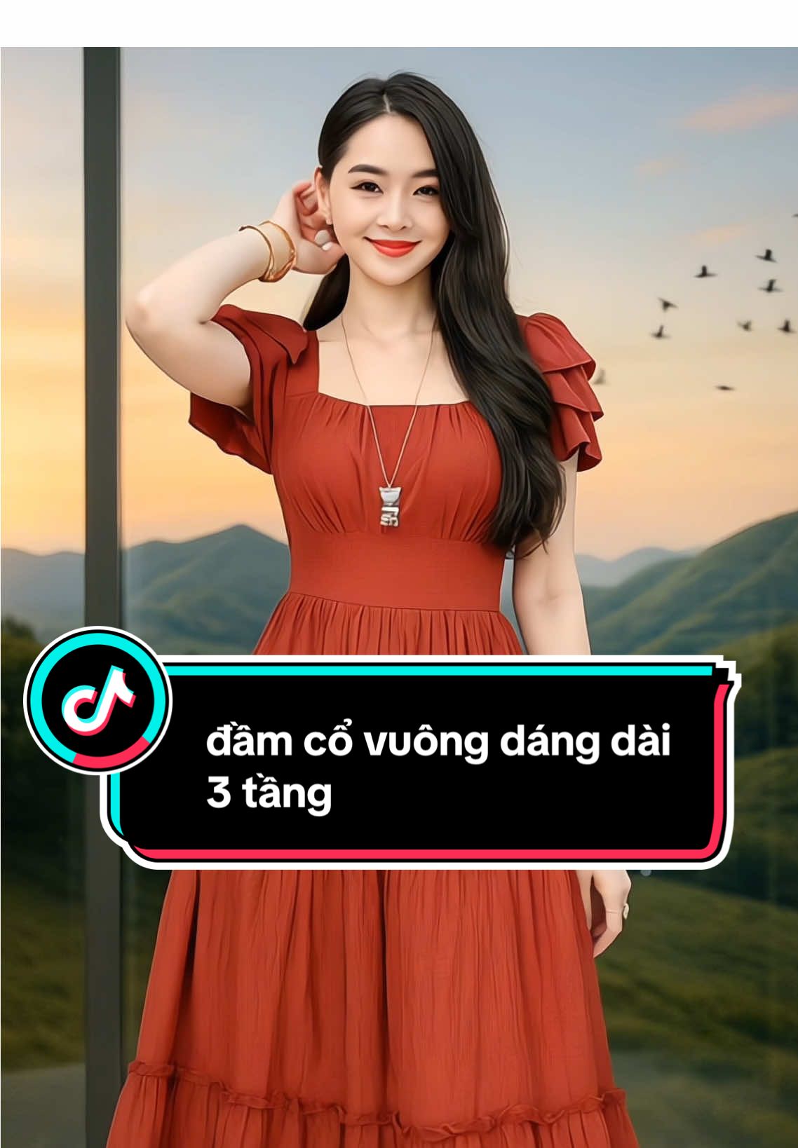 đầm cổ vuông tay bèo dáng dài 3 tầng#thoitrang #damnuxinh #damthietke #thoitrangnu #thoitrangtrungnien 