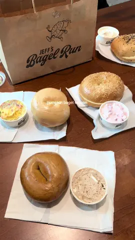 pumpkin bagel season 🍂 @Jeff’s Bagel Run in charleston #charleston 