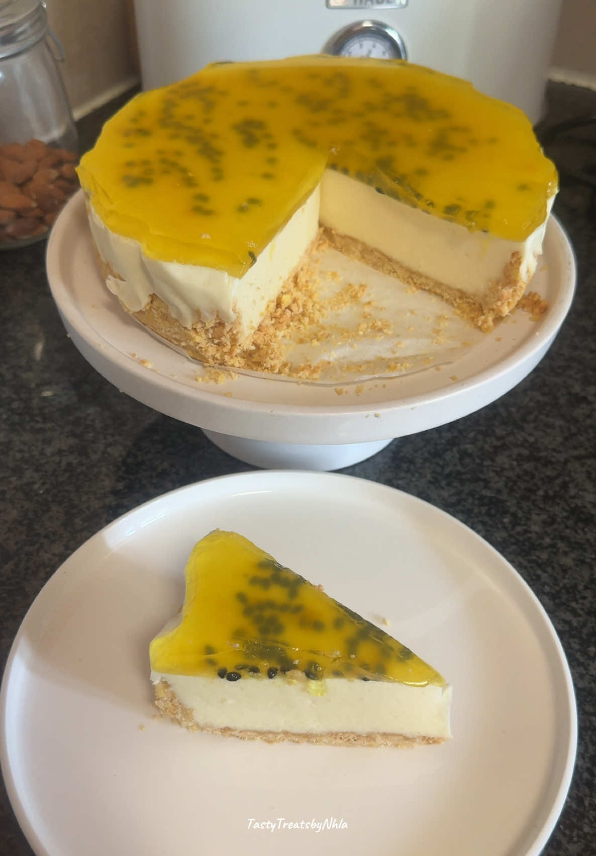 Granadilla/PassionFruit Cheesecake (No-Bake) I prefer baked cheesecake though #bakingrecipe #tastytreatsbynhla #bakedbynhla #iplaywithflour #nobakecheesecake 