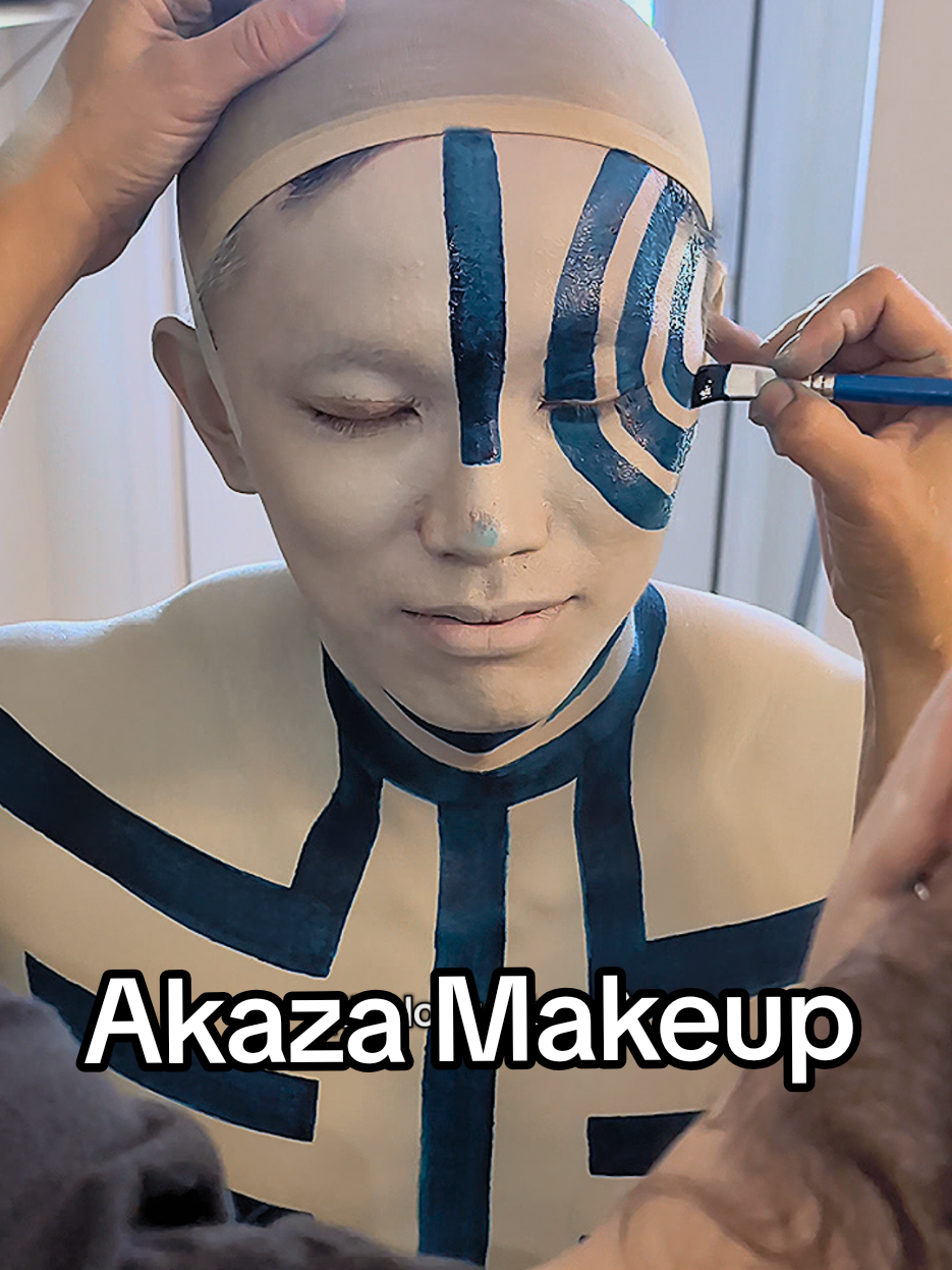 Replying to @te_erri_bo_berri drawing the lines + drying + applying setting powder is what took the longest 😂 but huge shoutout to @marianalowery our bodypainter for doing such a clean job!! #demonslayer #akaza #bodypaint #infinitycastle #cosplay akaza model is @lelegacycrafting 