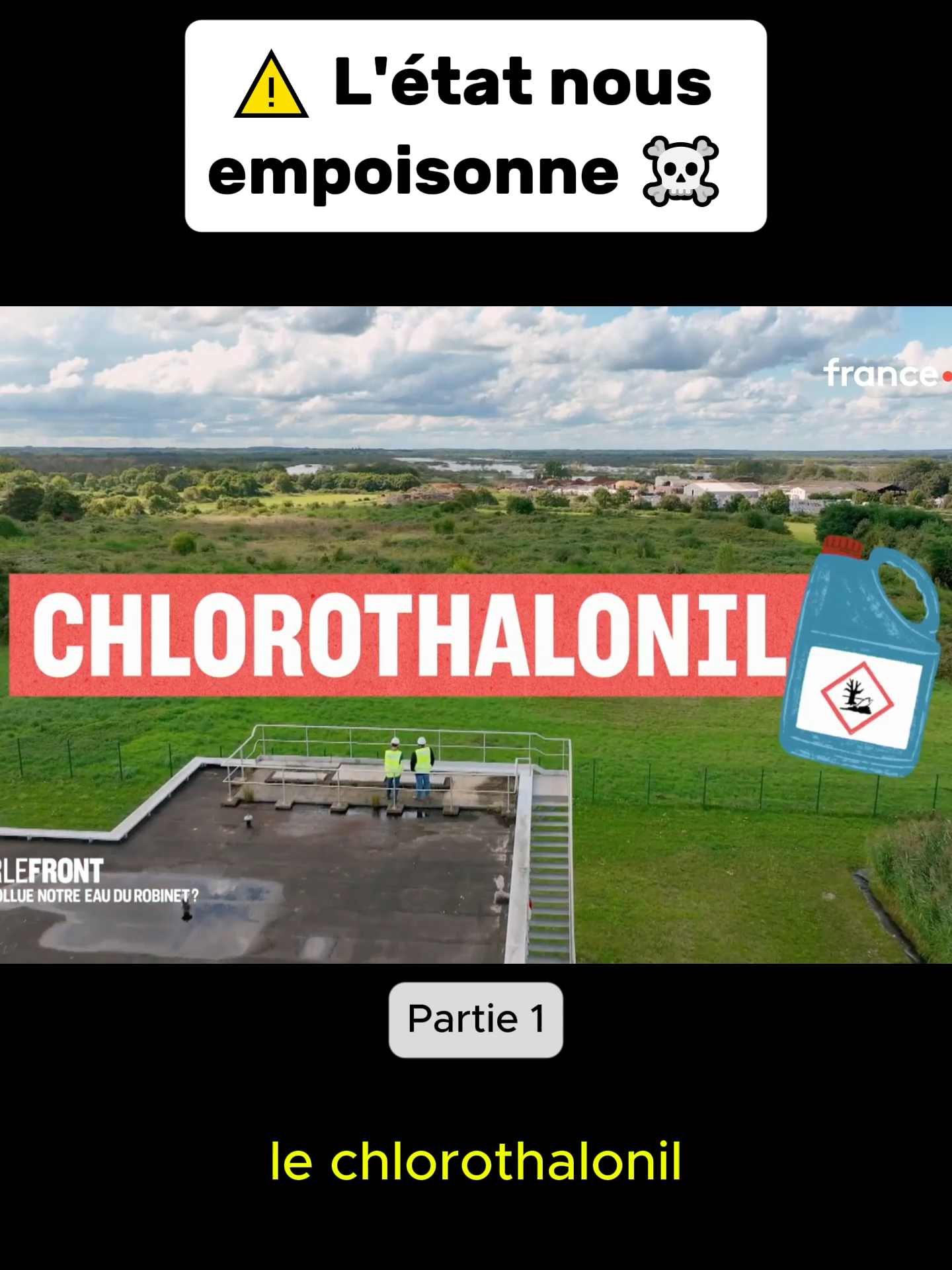 Le Chlorothalonil dans l'eau potable. Un risque dans l'eau du robinet et l'eau de source. L'état nous empoisonne avec des normes irréfléchies. Sur le front - France5 Demain la Partie 2 ...  #eau #sante #Chlorothalonil #empoisonnement #etatassassin #poison #eaunonpotable #eaupotable