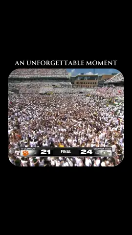 The hug, the field, the moment 😮‍💨 Peak college football 💯 Georgia Tech pulled off a stunning upset over No. 12 Clemson, winning 24-21 on a desperation 55-yard field goal by Aidan Birr as time expired. Down earlier 14-13, GT engineered a final drive without timeouts, set up the long kick, and as Birr’s kick sailed through, the stadium erupted. Moments later, thousands of Georgia Tech fans — many clad in white — stormed the field, pulling down goalposts and celebrating a dramatic win that snapped their nine-game losing streak versus Clemson.  #CollegeFootball #ncaafootball #georgiatech #football 