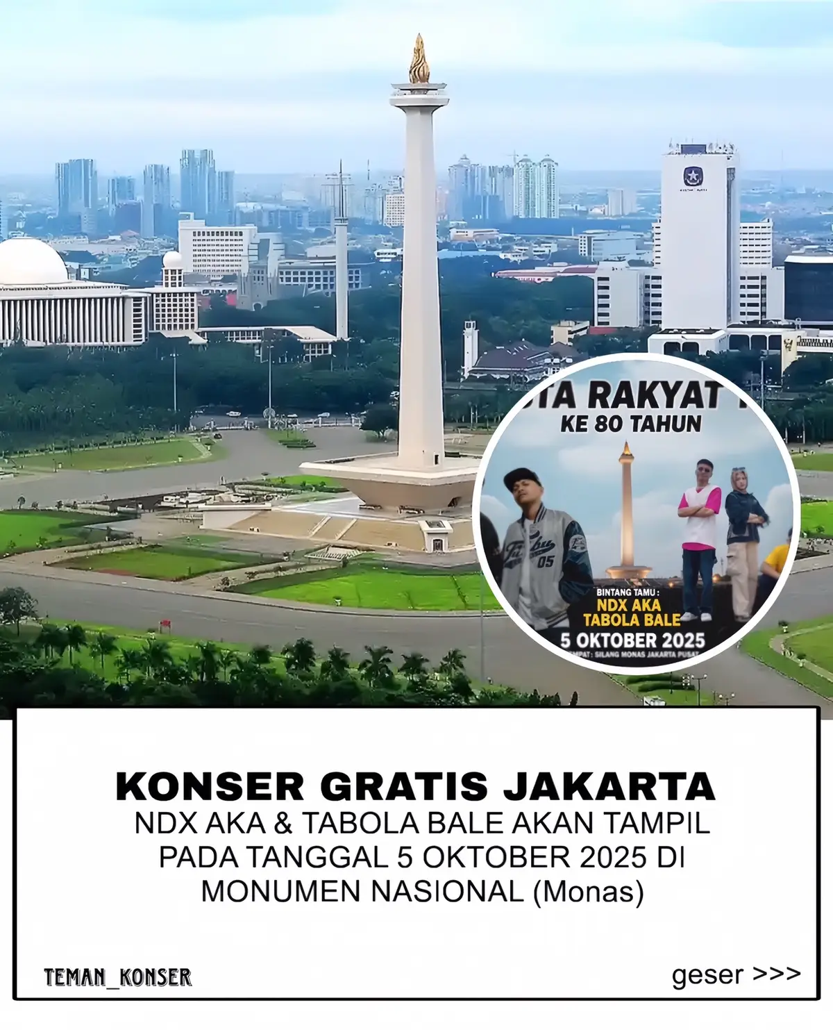 Jangan lewatkan penampilan Ndx aka, dewi persik & Ariel Noah dalam hut tni ke 80 tahun Yuk catat tanggal dan tempatnya. 📍: Monumen Nasional (Monas) 📅: 5 Oktober 2025 #konserjakarta #konsergratis #infokonser #konsermusik #ndxaka 