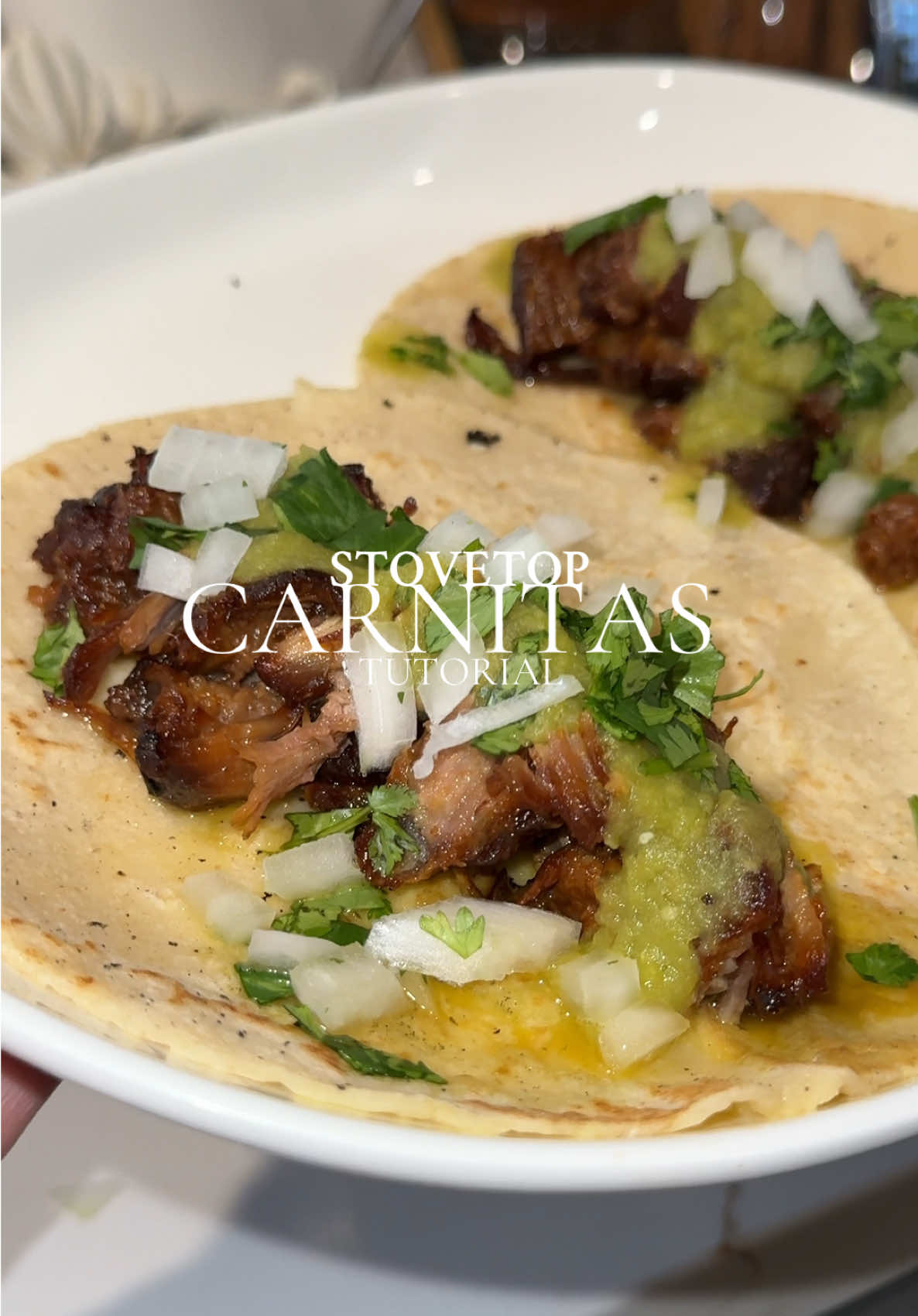 The best + easy carnitas recipe🤎👇🏼INGREDIENTS 3-4lbs Pork butt/shoulder( you have to use pork butt or pork shoulder for this recipe. Other cuts of pork will not work) 2-3lbs of lard(you need to make sure you have enough lard in the pot so that you can fully submerge the pork and cook it evenly)  1 cup water with 1 tablespoon salt  1 bottle of Mexican cola( has to be Mexican cola. It needs to have cane sugar in it not corn syrup like they use here in the US) 2 oranges 1 onion  2 heads of garlic  Bay leaves  Heat the lard over medium high heat . Cut the pork into 3 inch sized chunks.    Add the pork to the lard. It should start to sizzle immediately and if it doesn’t you need to increase the heat. Fry the pork it’s golden and crispy. For me this takes about one hour. Reduce the heat to low, medium . Then add the salt water, Coke, oranges, onion, garlic, and Bay leaves. Bring to a simmer and continue cooking until the meat is very tender. This takes about one to one and a half hours. When the pork is ready, you’ll be able to shred the meat easily with a fork. Serve with warm tortillas and your favorite salsa. Enjoy! #carnitas #carnitasdepuerco #tacos #mexicanfood #mexicantiktok 