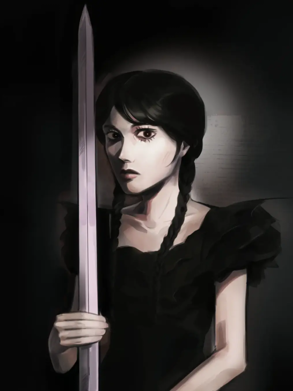 i don't know why i gave her a sword, it looks brutal #addamsfamily #wednesdayaddams #wednesday #foryourpage #fyp #art #netflix #fanart 