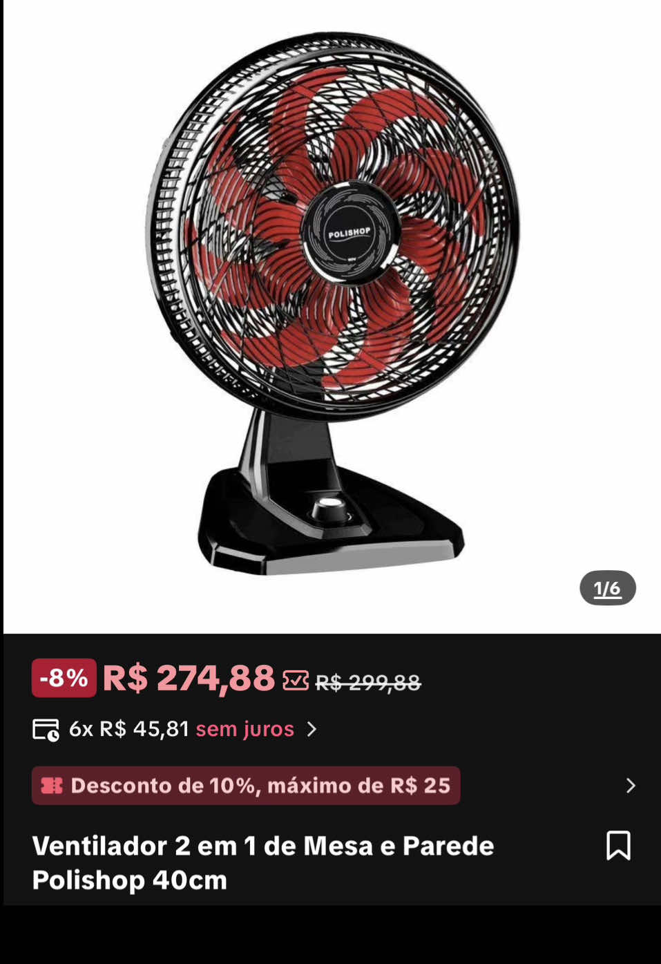 Ventilador 2 em 1 de Mesa e Parede Polishop 40cm