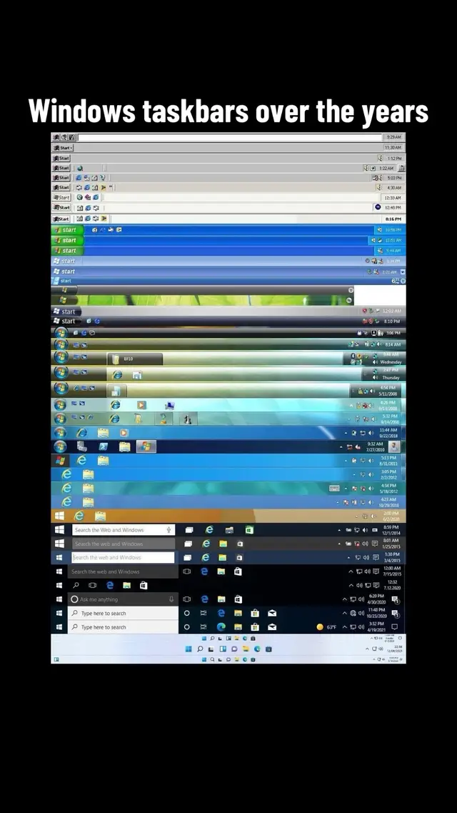 Windows taskbars over the years
