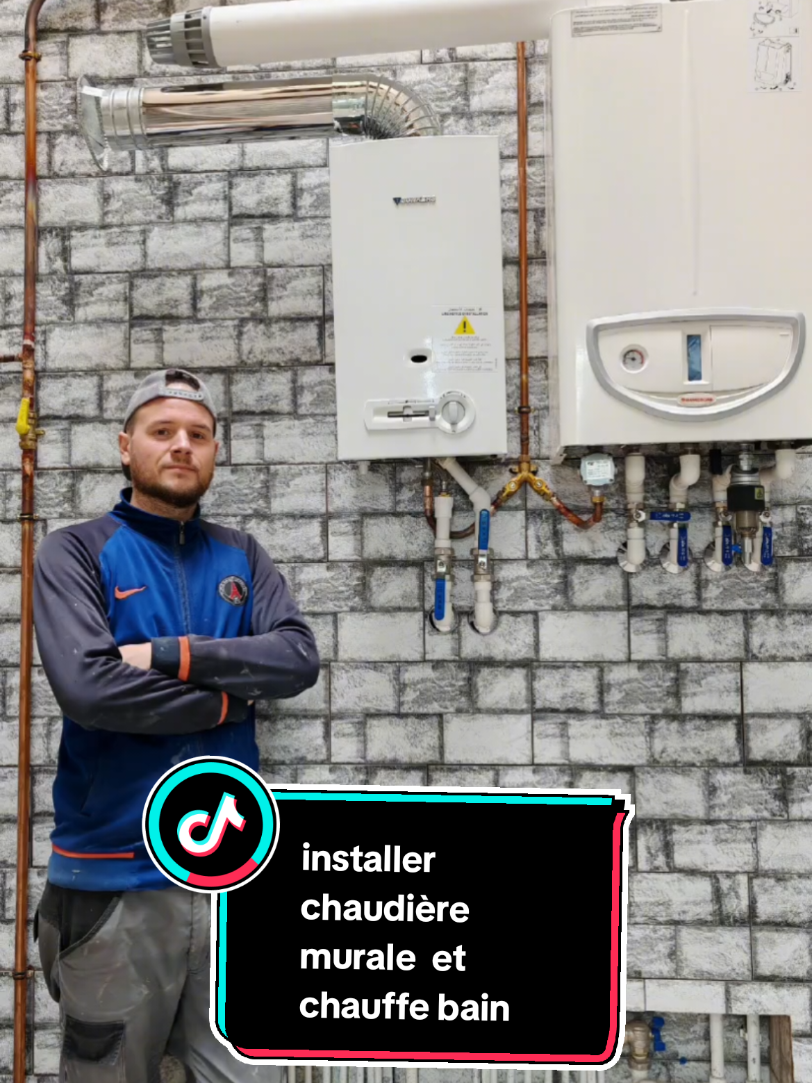 installer chaudière murale et chauffe bain #boiler  #mural #heater #plumbing #viral 