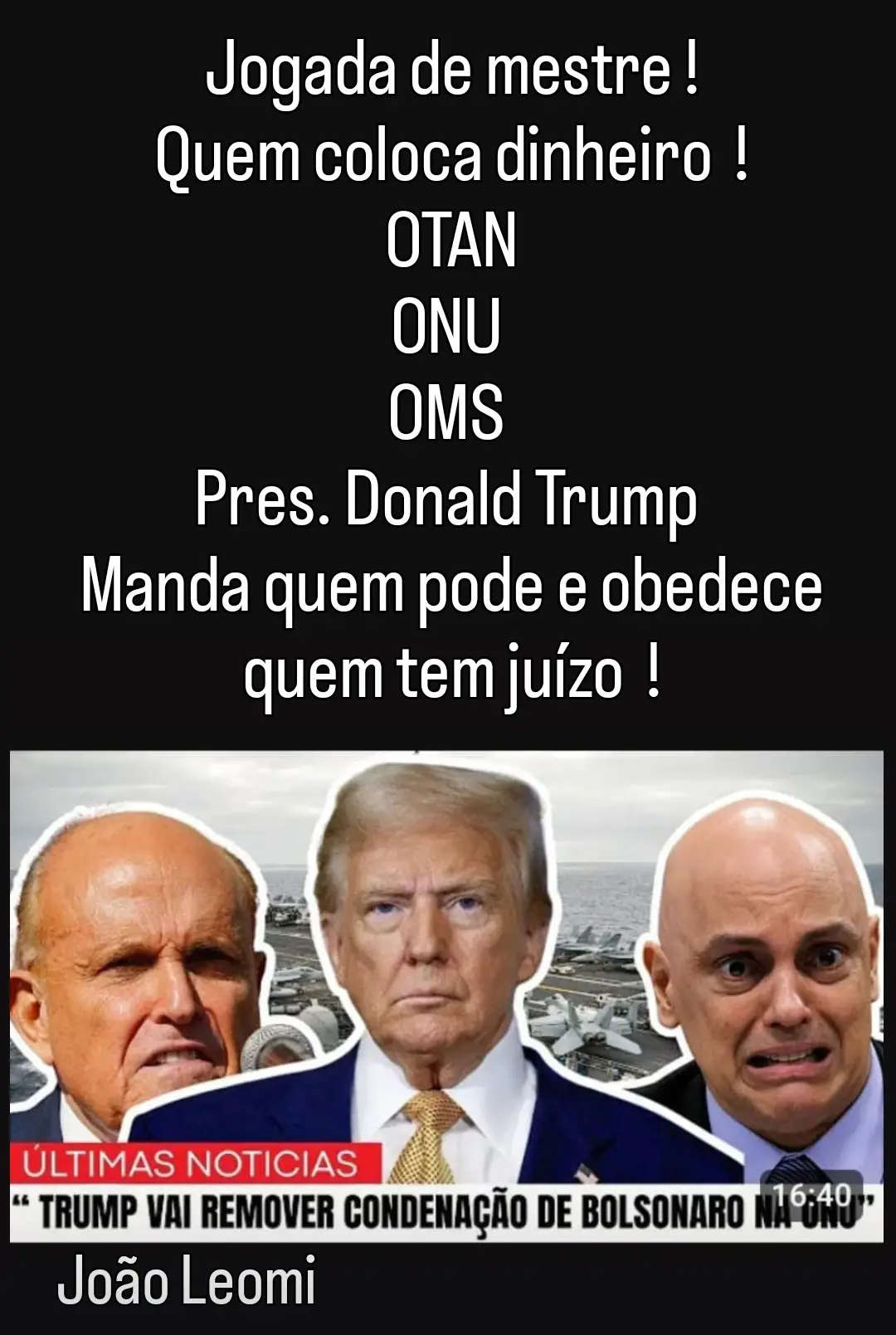 O 9 dedos e a canja sua turma de Comunistas e esquerdistas  ! Fora do âmbito da diplomacia, referir-se a alguém como persona non grata equivale a dizer que aquela pessoa não é bem-vinda ou que foi banida do convívio por determinado grupo. O Brasil Ardil e Cleptocracia está fora da proteção da  ( ONU  ) 🇧🇷🇮🇱🇺🇸🇦🇷 🙊🙉🙈⛓️ 🚔⚔️⚖️💎 Ass: João Leomi