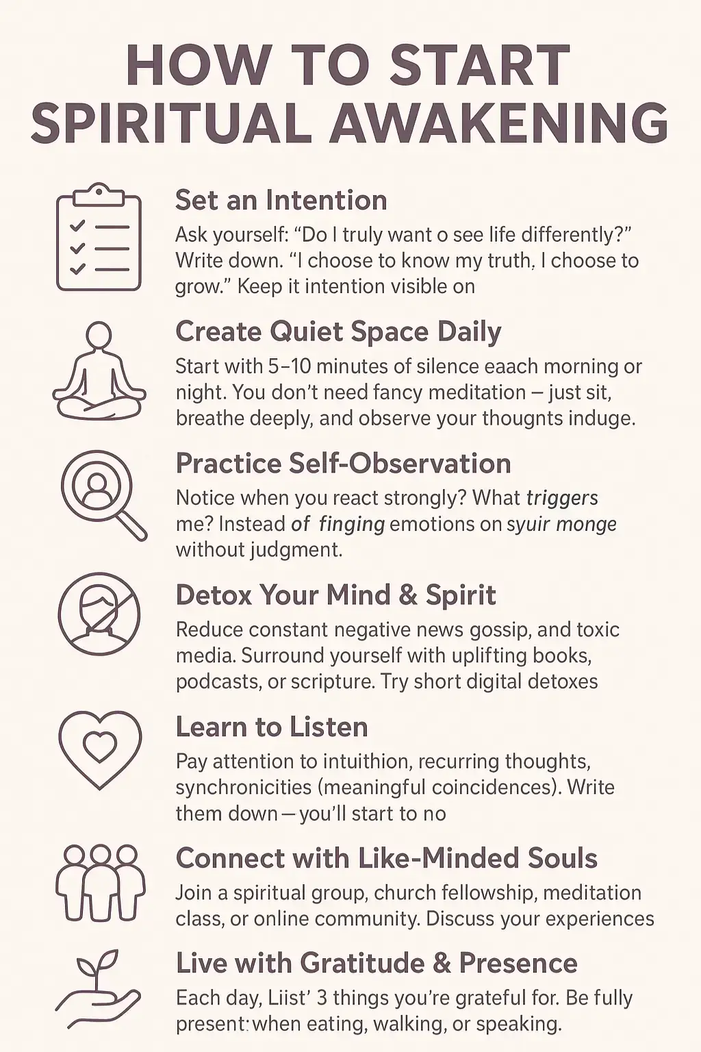 Your spiritual awakening starts with small daily steps—silence, gratitude, self-reflection, and intention. 🌱 The journey is about becoming more aware, present, and aligned with your true self. 💫 #SpiritualAwakening #MindfulnessJourney #InnerPeace #SelfDiscovery #HealingVibes     