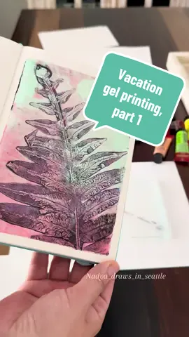 Part 1. I always take my art supplies with me on vacation, because I need time to make art wherever I go. 🌸Supplies —> link in my bio 🌸 🏷️ gel printing,  monoprint,  diy printing , gel plate, gel press , botanical art, gel printing ideas, sketchbook