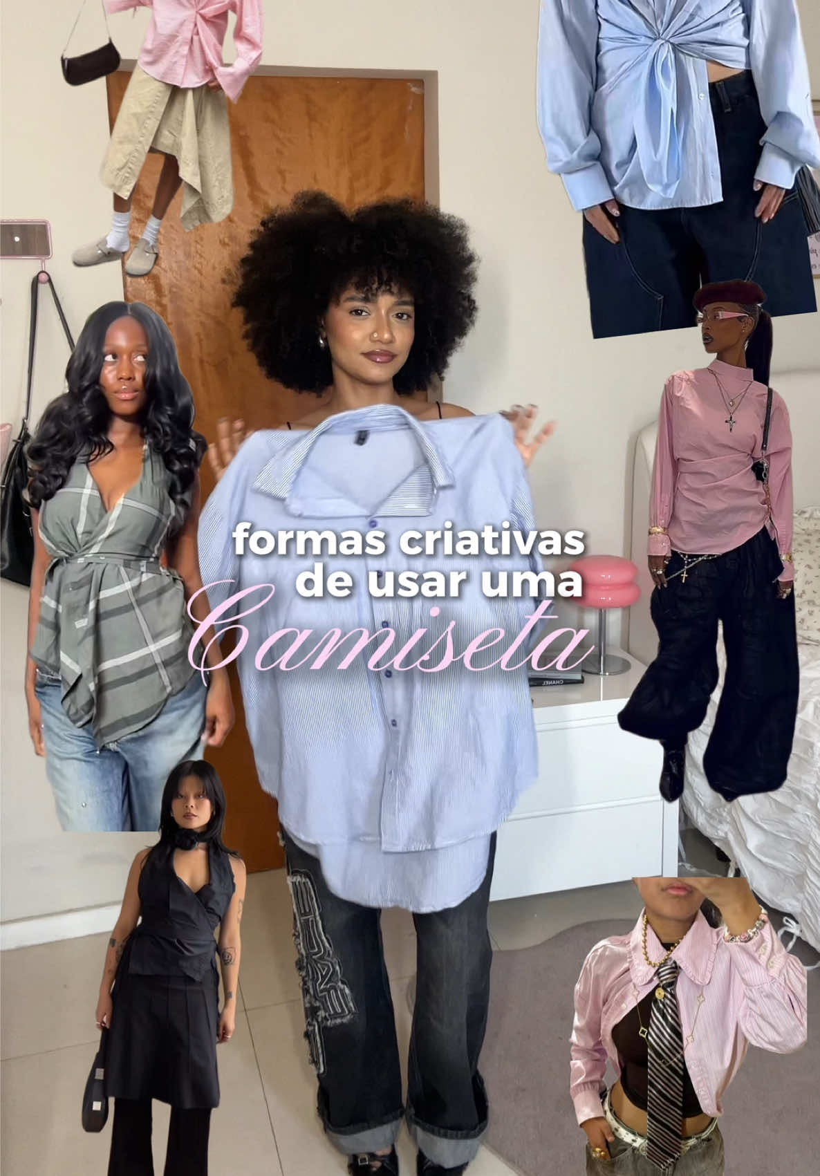 testando formas diferentes de usar uma camiseta de botão ⭐️🫣🎀 #fashionhacks #camiseta #styling #outfittips #tshirthack 