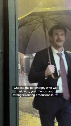 chivalry isn’t dead after all —When it started raining, he kept running the girls across the street to the after-party bar under his umbrella, trying to keep everyone as dry as possible. Not sure it really worked, but at least he tried hahaha  ☔️ lol   #boyfriendgoals  #fyp #gentleman 