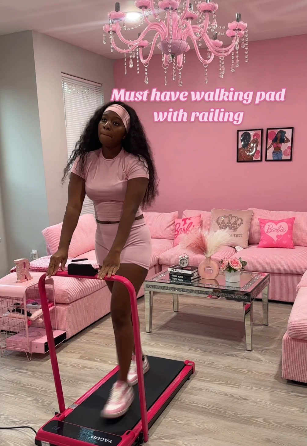 YAGUD pink walking pad with railing and phone holder! Definitely a must for working out at home 