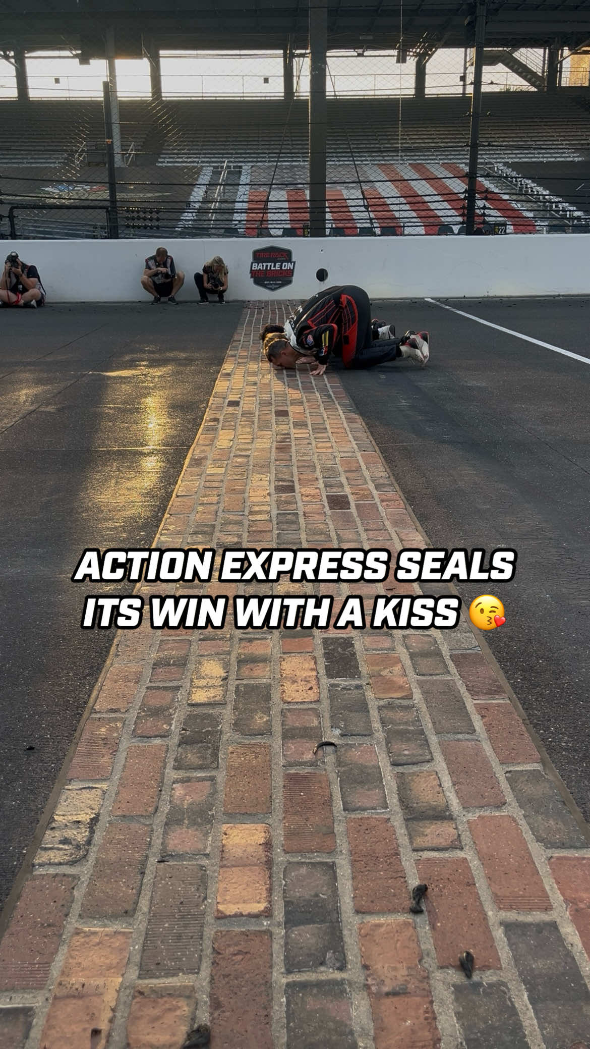 Pucker up! It’s one of the greatest tradition in racing 😘 🧱 @Tire Rack | @IMSA Racing  | #BattleOnTheBricks | #imsa #sportscars #indy #indianapolis 