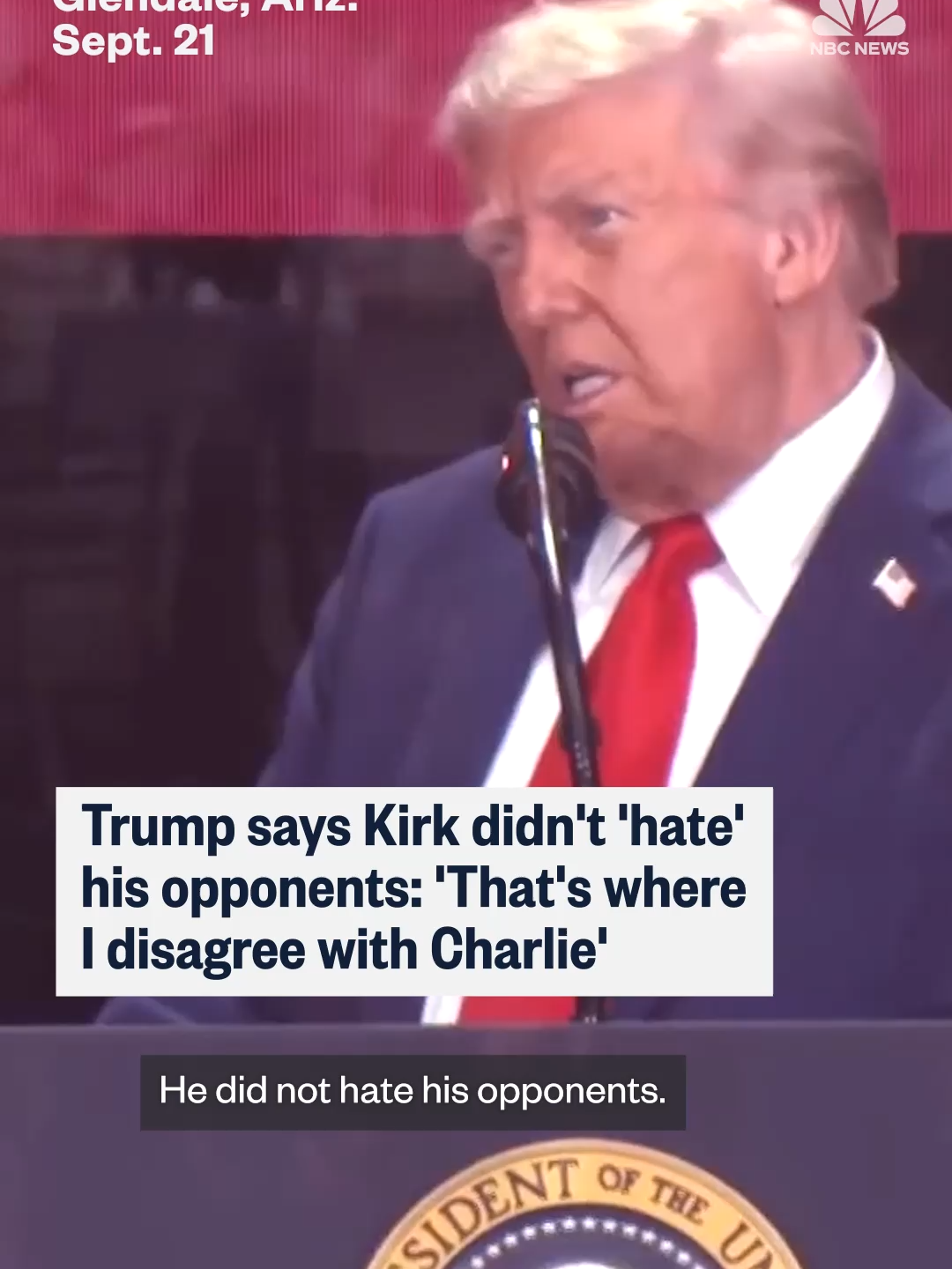 President Donald #Trump said Charlie Kirk wanted “the best” for his opponents, but that’s where he “disagreed” with Kirk. “I don’t want the best for them,” Trump said while speaking at a memorial for the conservative activist.