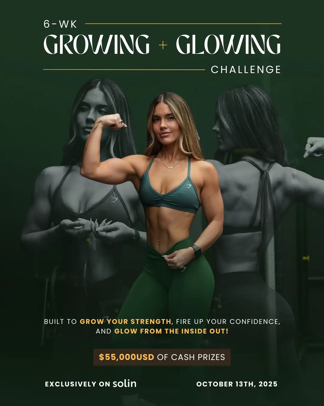 ✨ It’s time to GROW + GLOW ✨ It’s been tough keeping this from you guys but it’s finally here!!  6 weeks. Full-body strength. Self-care for your hormones. Confidence from the inside out. This one is about building strength and routines that keep you glowing long after it ends.  The craziest part?? Our challenge is part of the Solin Showdown... Solin is sponsoring 💰$55,000 in CASH PRIZES 💰across a few handpicked challenges including MINE!! (Yes you read that right) This is my biggest challenge EVER – starting October 13th – and you will NOT want to miss it 🌟 21 winners will be chosen based on the best transformations and awarded as follows: 💸 1st place (1 winner) - $25,000 cash prize 💸 2nd place (10 winners) - $2,000 cash prize to each winner 💸 3rd place (10 winners) - $1,000 cash prize to each winner Here’s what’s included in my challenge:  ✔️ 6 weeks of workout routine designed to grow your strength, fire up your confidence, and glow from the inside out! ✔️ Video demonstrations for every movement ✔️ Cardio recommendations ✔️ Sets, reps, & exercise guidance ✔️ Specialized weights tracking feature to track your progress ✔️ Private community for support & accountability (let’s hang out!) ✔️ Mobile app access (iPhone & Android apps) ✔️ Unlimited access to challenge (one-time purchase for lifetime access) And yes…BONUSES 🎉 ✅ Bonus 1: Gut & Hormone Healing Guide ✅ Bonus 2: High-protein recipe generator ✅ Bonus 3: 50% off Solin Nutrition Guide You can sign up NOW through the link in my bio! We’re doing this together & there’s 💰$55,000 on the line 💰sponsored by @Solin  I know you have what it takes and I cannot wait to lock in for 6 weeks with you all 🫶🏽 #fyp #program 