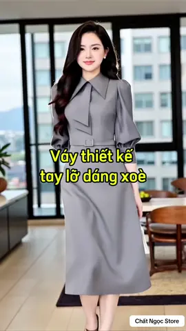 Váy thiết kế tay lỡ dáng xoè thanh lịch #vayxinh #vaythietke #vaydutiec #vaycongso #chatngocstore 