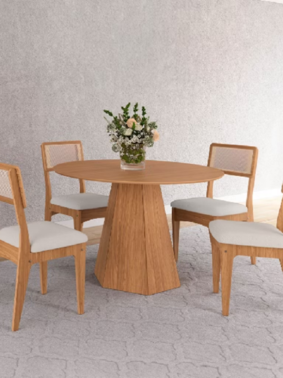 Conjunto Sala de Jantar Mesa Lisboa Hexagonal com 4 Cadeiras Palha Sintética 100% MDF#mesa #mesadejantar #shopee @Viver de Afiliado 