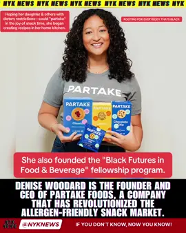 Denise Woodard is the founder and CEO of Partake Foods, a company that has revolutionized the allergen-friendly snack market.  Her entrepreneurial journey is a powerful example of turning a personal challenge into a successful and impactful business. The Personal Inspiration Before becoming a founder, Woodard had a successful career in the consumer packaged goods (CPG) industry, holding a high-powered position at The Coca-Cola Company.  Her life, however, took an unexpected turn in 2016 when her young daughter, Vivienne, was diagnosed with multiple, life-threatening food allergies. Frustrated by the lack of safe, delicious, and nutritious snack options on the market, Woodard decided to take matters into her own hands. With a desire to create a brand where her daughter—and others with dietary restrictions—could 