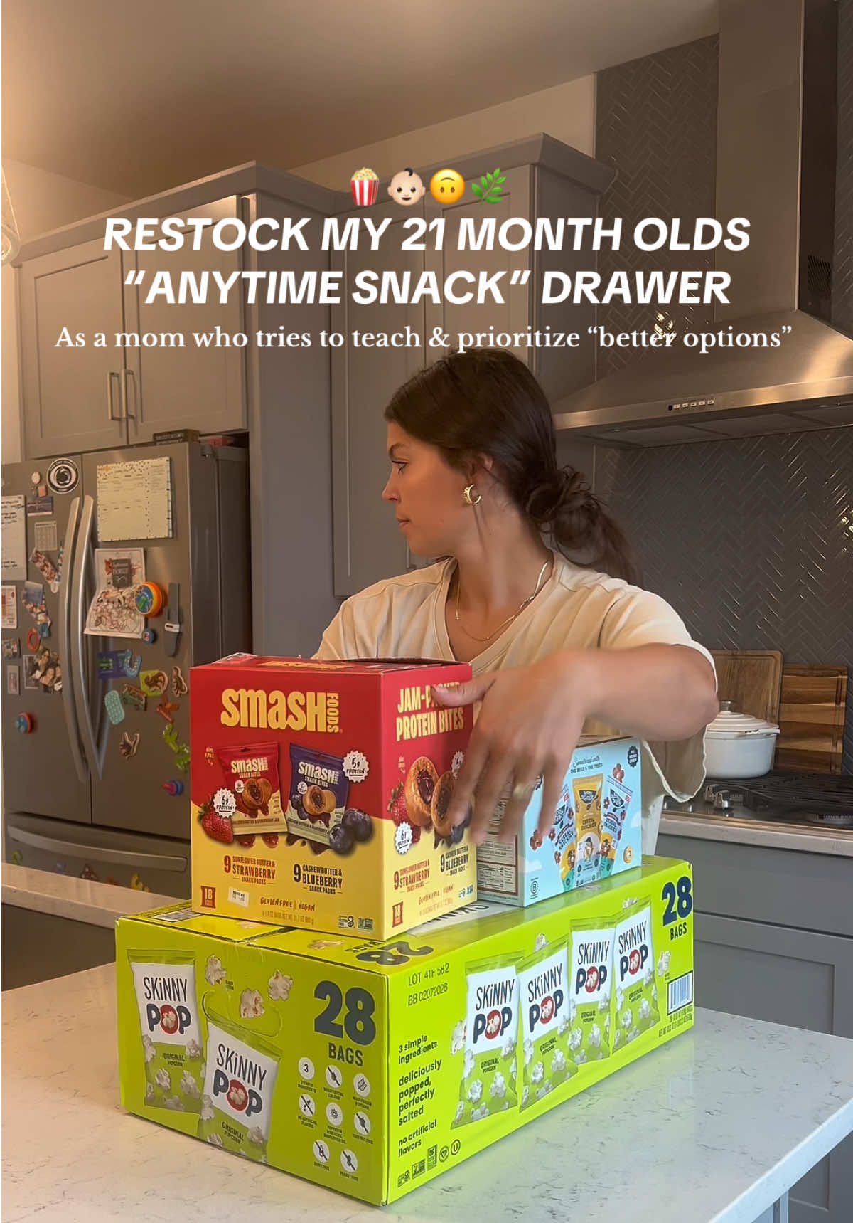 this doesn’t include his cold options and those are always suggested as first options !🤍🫶🏻👶🏻 … we haven’t added “new” snacks for SO long & he was so excited lol  we try our best to limit packaged snacks for on the go but if you’re a toddler mom you know yaaa have to pick your battles lmao  what are your toddlers favorite snacks right now?? @skinnypopoffical  @Seven Sundays Cereal  @Smash Foods  @That’s it.  @MadeGoodFoods  #toddlersnacks #cleansnacks #snacksonthego #toddlers #toddlermom 