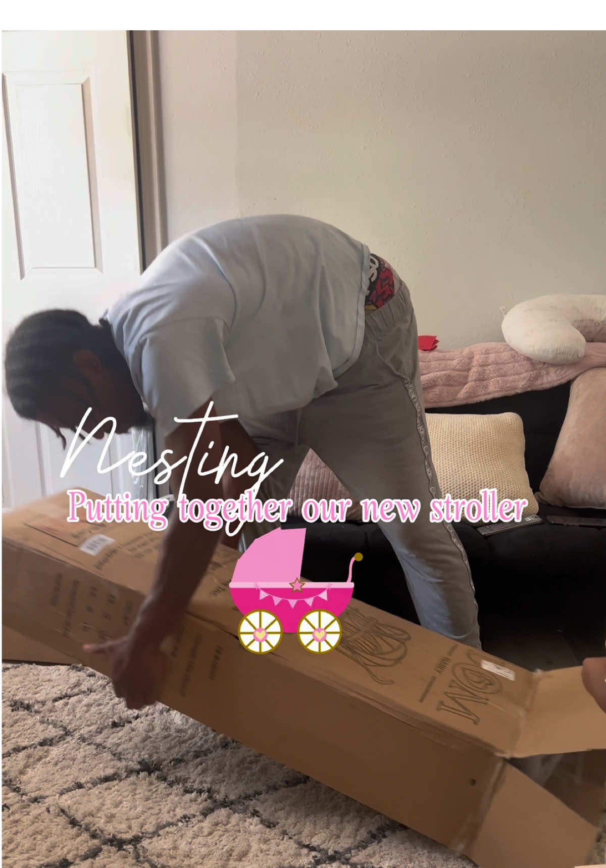 Nesting Video 🌸; Putting together our new stroller. ☺️ I am too excited to use this stroller! Shout to hubby for being my handy man !! 😘 #momlife #stroller #girlmom #boymom #nesting 