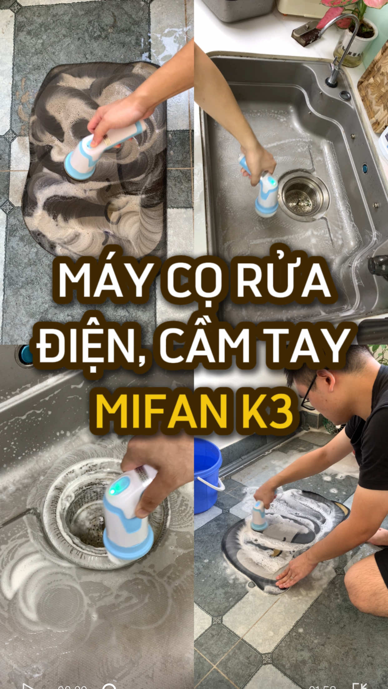 Thảm chùi chân bị bẩn, bồn rửa đóng mảng bám, … chị em thử dùng máy cọ rửa điện cầm tay Mifan K3 này thử xem nhé, máy sẽ giúp mình đỡ tốn công sức khi dọn dẹp nhà cửa rất nhiều đó #hoangsonwithtech #sonxaytoam #dondepnhacua #maycoruadiencamtay #maycoruacamtay 
