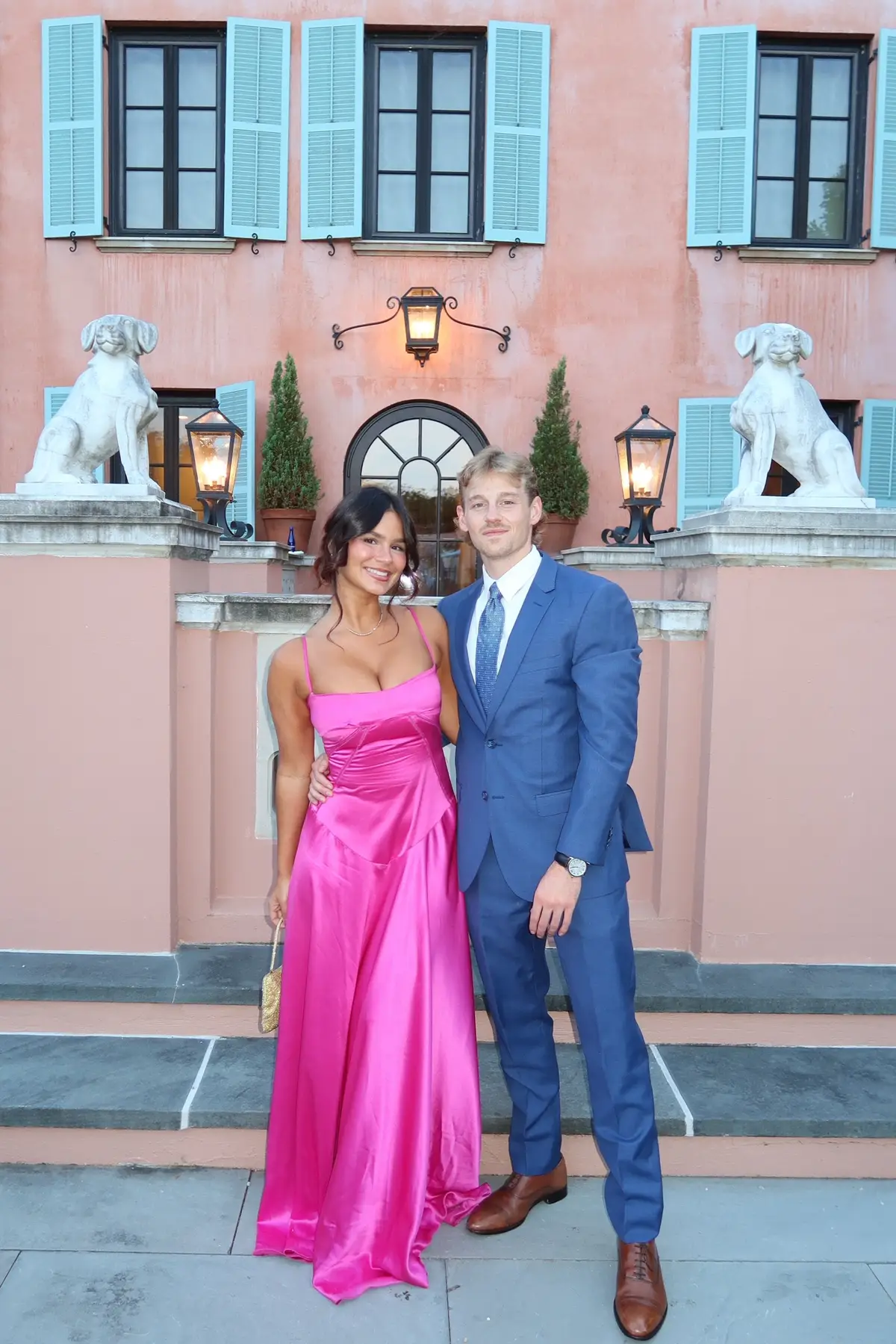 Obsessed with this house of CB dress for my first attending a wedding as a fiancé! #weddingguestdress #couple #weddingguest