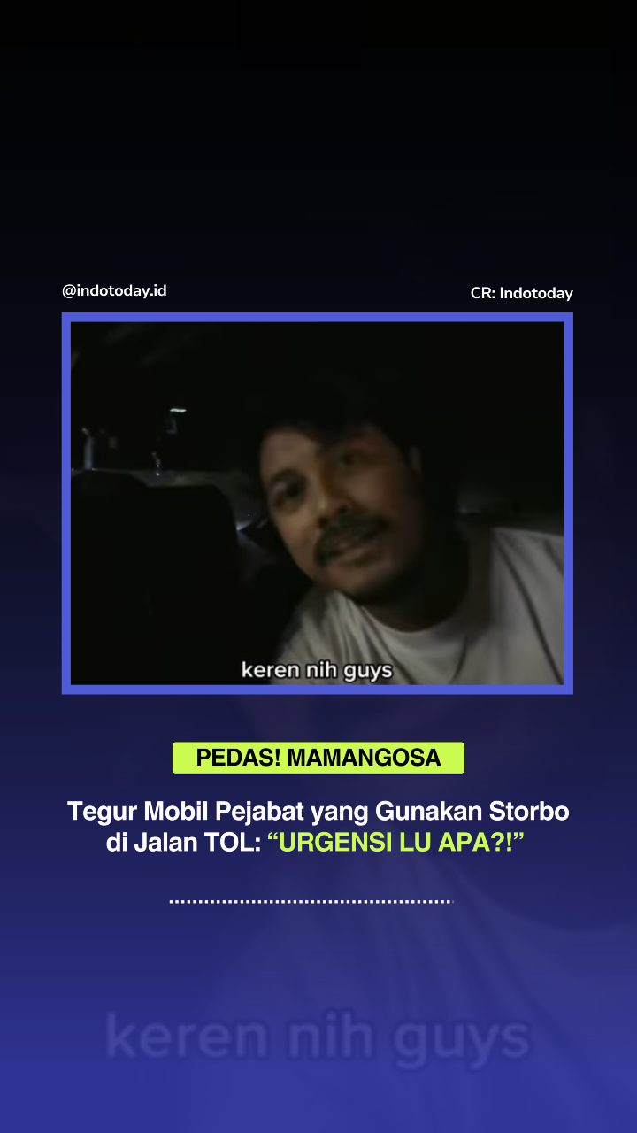KOMENTAR KALIAN NETIZEN?🤔 ______ Viral di media sosial, influencer Mamang Osa menegur keras mobil pejabat yang menggunakan strobo saat melintas di jalan tol, dan memancing kritik sengit dari warganet: “Urgensi lu apa?!” Menurut masyarakat, penggunaan strobo dan sirene sering kali disalahgunakan oleh pihak yang bukan berwenang, menimbulkan ketidaknyamanan dan keraguan terhadap kepatuhan terhadap aturan lalu lintas. Di sisi formal, pemerintah melalui Pramono Anung menyebutkan bahwa aturan penggunaan strobo dan sirene sudah jelas diatur dalam Undang-Undang Lalu Lintas dan Angkutan Jalan. Hanya kendaraan tertentu yang diperbolehkan memakai strobo atau sirene sesuai fungsi serta regulasinya. Dengan kritik publik yang makin keras, pengawasan dan penegakan aturan ini makin mendapat sorotan, agar tak terjadi penyalahgunaan yang merugikan masyarakat. follow @indotoday__ DM for credits or remove CR: TT/mamangosa #storbo #pejabat #mobil #indotoday