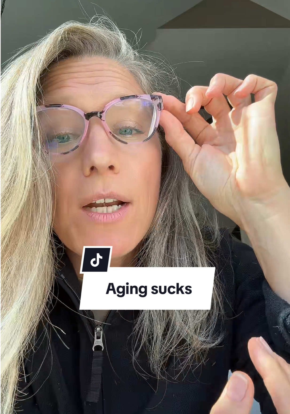 Reading glasses are humbling. One minute you’re young and fun, the next you’re squinting at a nutritional label like it’s a math exam. What’s got you not enjoying the aging process? #readers #almost50 #aging #justbridget 