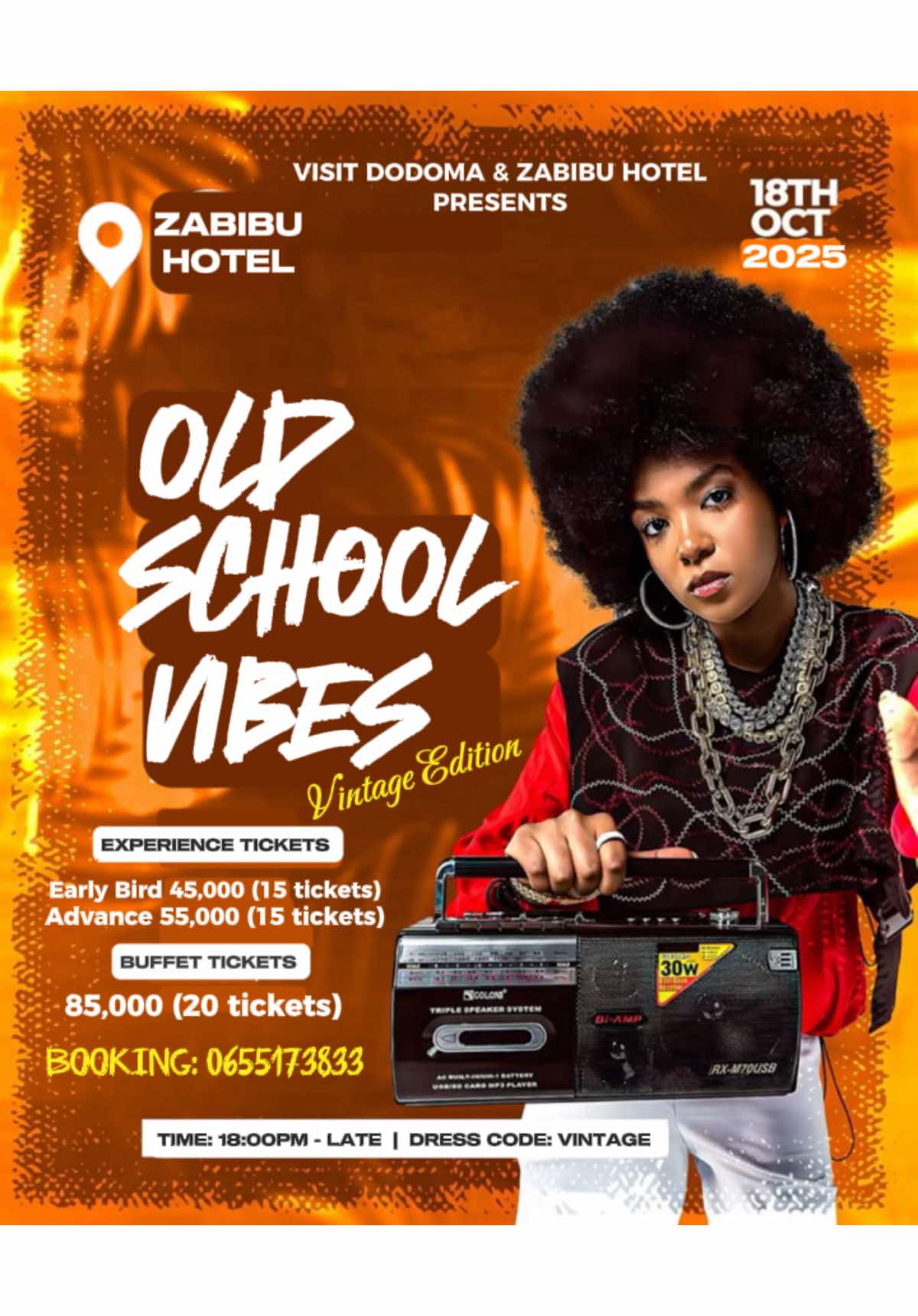 Visit Dodoma x Zabibu Hotel inakuletea ‘’OLD SCHOOL VBZ 1.0 VINTAGE EDITION’’ Details: 🗓️Tarehe: 18/10/2025 ⏱️18:00 - Till Late📍Venue: Zabibu Hotel  ✅Experience Tickets : Early Bird Tshs 45,000/=, Advance Tshs 55,000/= ✅Buffet Food Tickets: Advance 85,000/= ✅Dress Code: VINTAGE  ✅Tickets ☎️Piga/WhatsApp: 0655173833 NO AMAPIANO, NO AFROBEATS, No Recently BONGOFLEVA SONGS. Pure OLD SCHOOL R&B 90’s & 2000’s. N/B: mwisho wa Kununua Tickets ni Tar 15/10/2025. No Refunds ❌ #visitdodoma #dodoma #dodomatiktok #tiktoktanzania #oldschool 