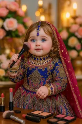 Dress by @Kashee’s official mini bridal girl doing makeup 😘🫶💄#babiesoftiktok #tranding #viral #Ai #fyyyyyyppppp 