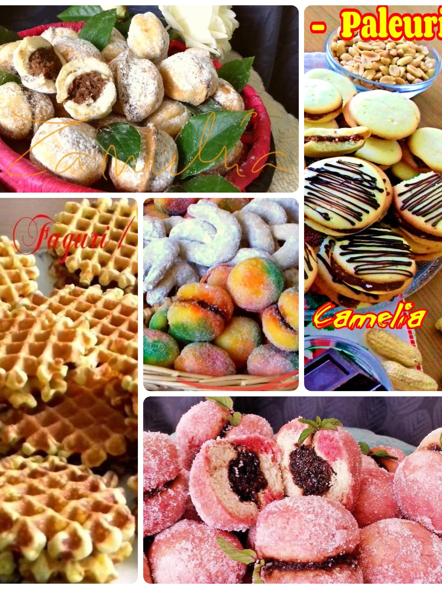 4 RETETE: Faguri, Nuci, Piersici si Paleuri Ingrediente Faguri:  2 oua, 50 g zahar, vanilie, 235 ml lapte, 50 ml ulei, 220 g faina, 5 g praf de copt, 1 praf de sare, ulei pentru uns forma si ciocolata si stafide pentru umplut Ingrediente Nuci: Cojile: 1 ou, 65 g margarina sau unt, 50 g zahar, 3 g amoniu pentru prajituri, 1 lingurita de lapte, vanilie, un praf de sare si faina cata este necesara pentru un aluat potrivit de tare!  Crema: 85 g ciocolata cu lapte , 100 g  nuci, 65 g unt si rom Ingrediente Piersici: 2 OUA 100 g ZAHAR 80 ml LAPTE 125 ml ULEI 8 g PRAF DE COPT 1 PRAF DE SARE 500 g FAINA  240 g DULCEATA de PIERSICI sau Caise Ingrediente   Pentru 45 Paleuri: Pentru aluat: 200 g unt, 220 g zahar pudra, 1 praf de sare, 4 oua, 350 g faina Pentru crema:200 g frisca lichida, 150 g ciocolata amaruie  Pentru glazura: 100 g ciocolata amaruie #faguri #faguricumiere #faguricuciocolata #nuci #piersici #piersici #Paleuri #paleuri #kammellia @follower