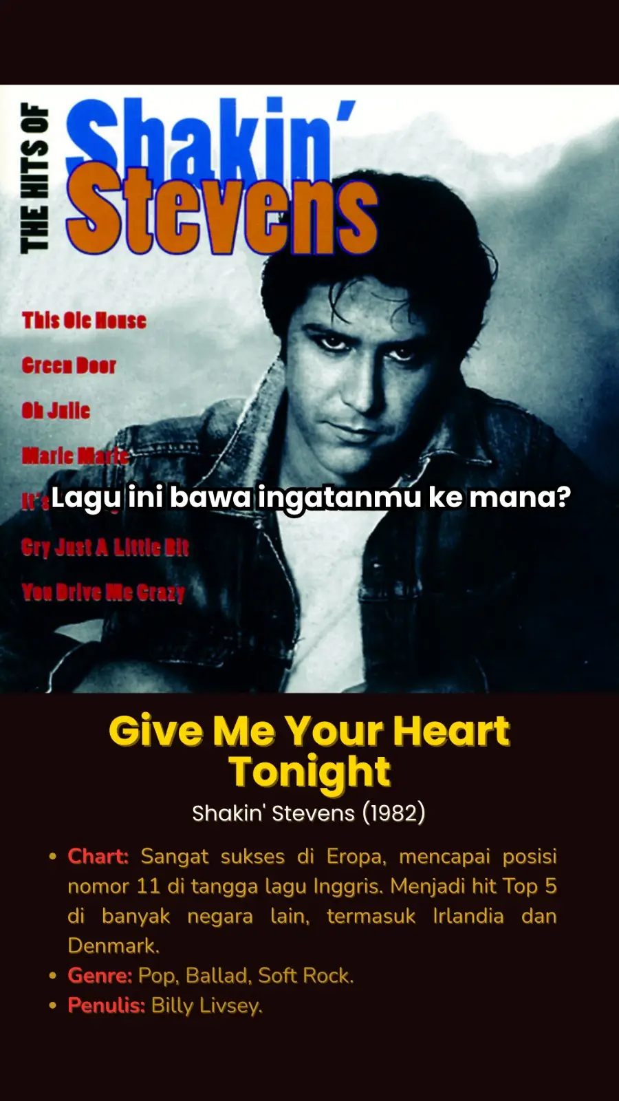 Pada tahun 1982, Shakin' Stevens adalah raja yang tak terbantahkan di tangga lagu Inggris dan Eropa. Kerajaannya dibangun di atas fondasi rock and roll yang berenergi tinggi. Para penggemarnya mencintainya karena semangatnya yang liar dan kemampuannya untuk membuat semua orang menari. Namun, sang raja memutuskan untuk menunjukkan sisi lain dari kerajaannya, sisi yang lebih tenang dan romantis, dengan merilis sebuah balada berjudul 